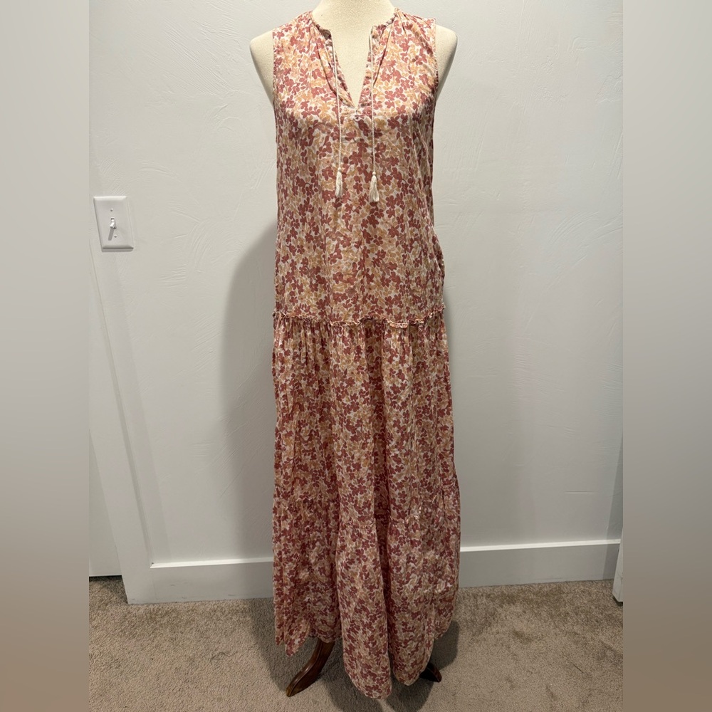 100% Organic Cotton Faherty Pink and Orange Floral Maxi Dress - Picture 2 of 6